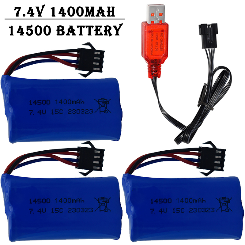 Lipo Battery Charger - 7,4V 1400mAh 14500 Lithium-Ionen-Akku mit SM4P-Stecker/USB-Ladegerät